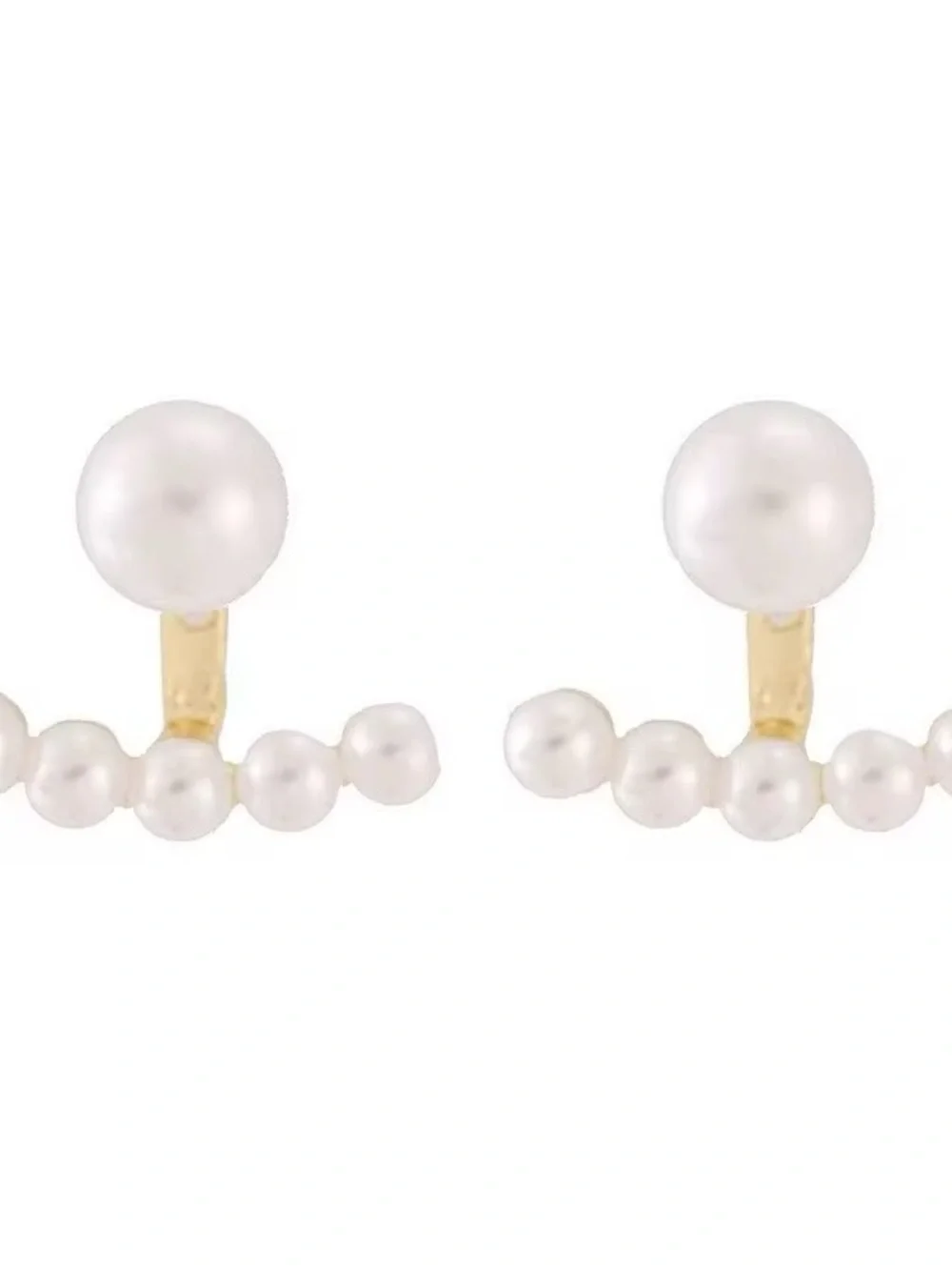 ***Dainty Pearl Double-Row Ear Jacket Earrings - White Pearlescent